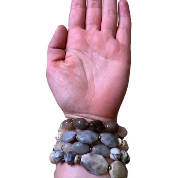 Stone Stretchy Stacked Chunky Bracelets - Picture 3 of 4